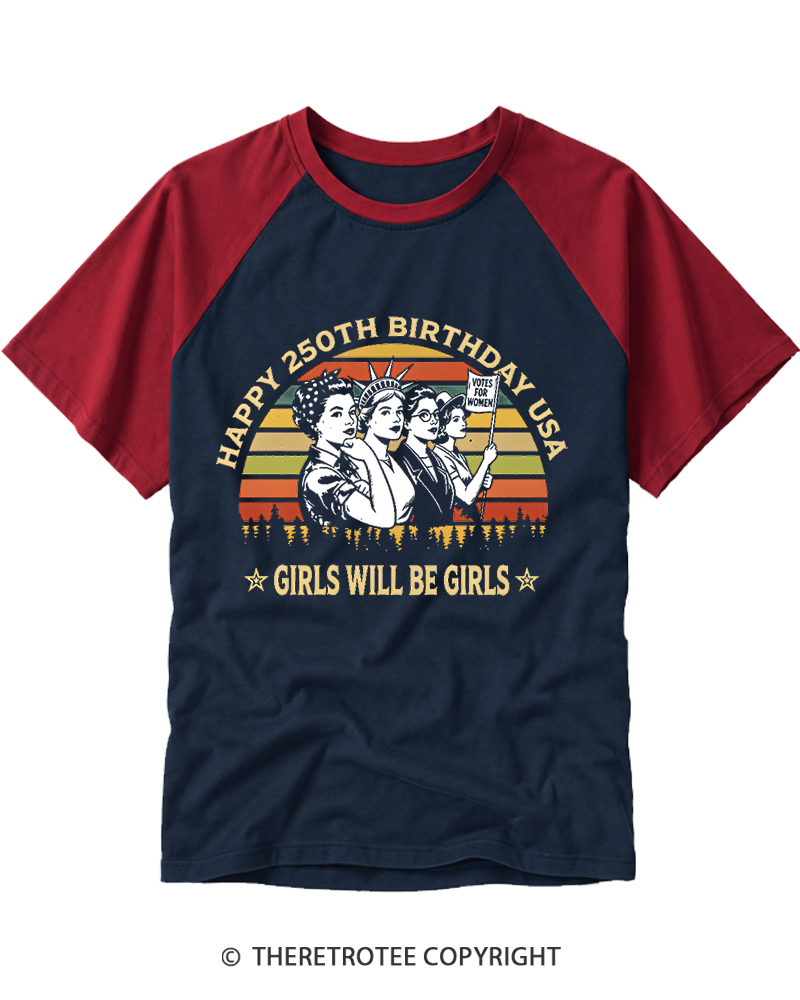 TheRetroTee USA 250th Anniversary Girl will be Girls Raglan Baseball T-Shirt
