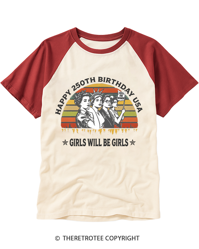 TheRetroTee USA 250th Anniversary Girl will be Girls Raglan Baseball T-Shirt