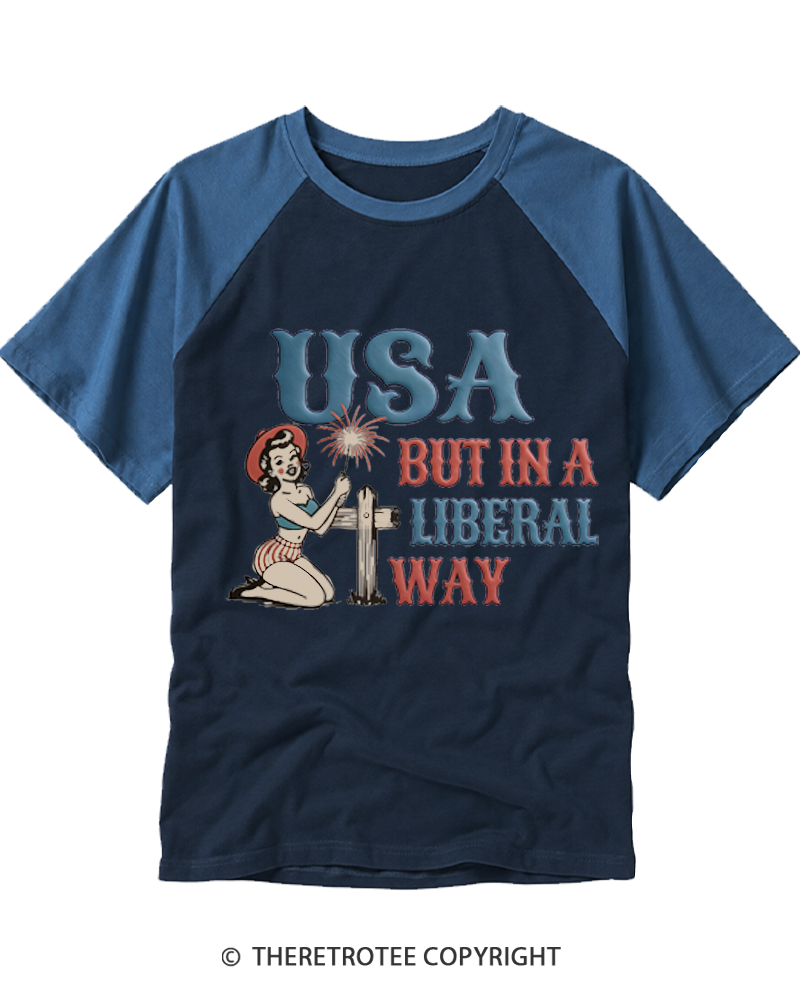 TheRetroTee USA But In A Liberal Way Raglan Baseball T-Shirt