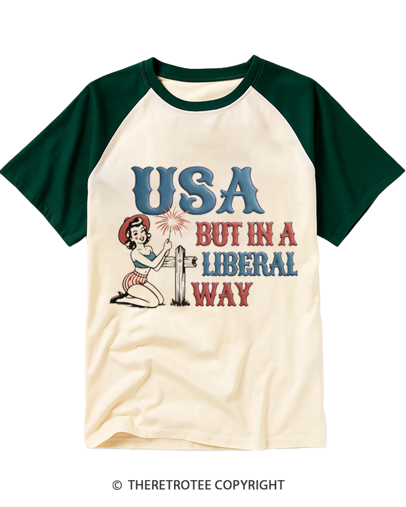TheRetroTee USA But In A Liberal Way Raglan Baseball T-Shirt