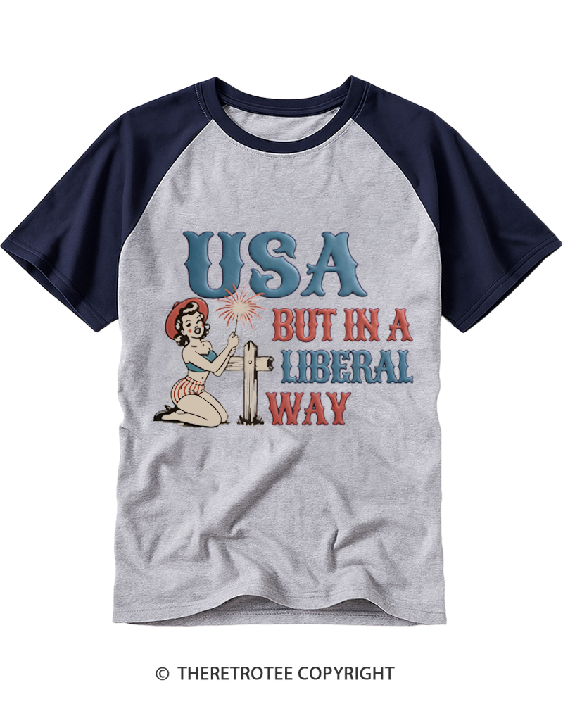 TheRetroTee USA But In A Liberal Way Raglan Baseball T-Shirt