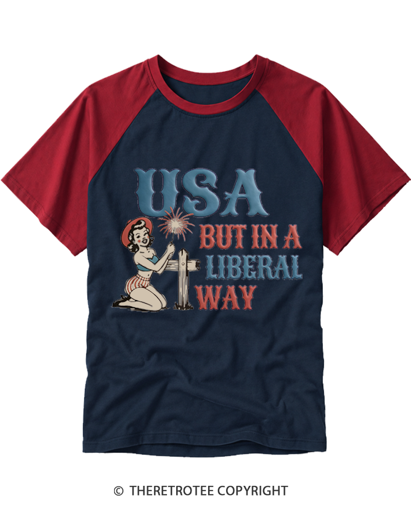 TheRetroTee USA But In A Liberal Way Raglan Baseball T-Shirt
