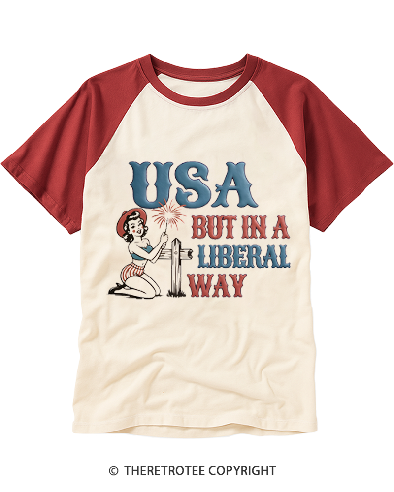 TheRetroTee USA But In A Liberal Way Raglan Baseball T-Shirt