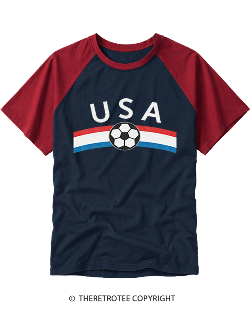 TheRetroTee USA Soccer Raglan Baseball T-Shirt