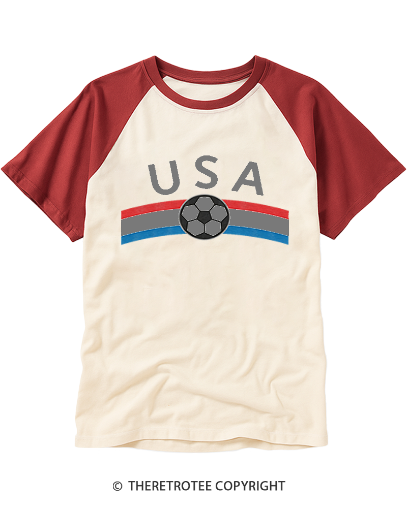 TheRetroTee USA Soccer Raglan Baseball T-Shirt