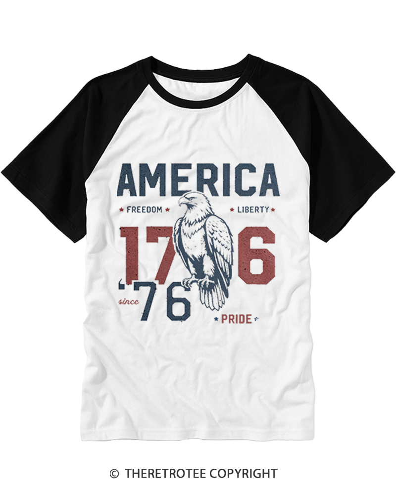 TheRetroTee Vintage America 1776 Eagle Raglan Baseball T-Shirt