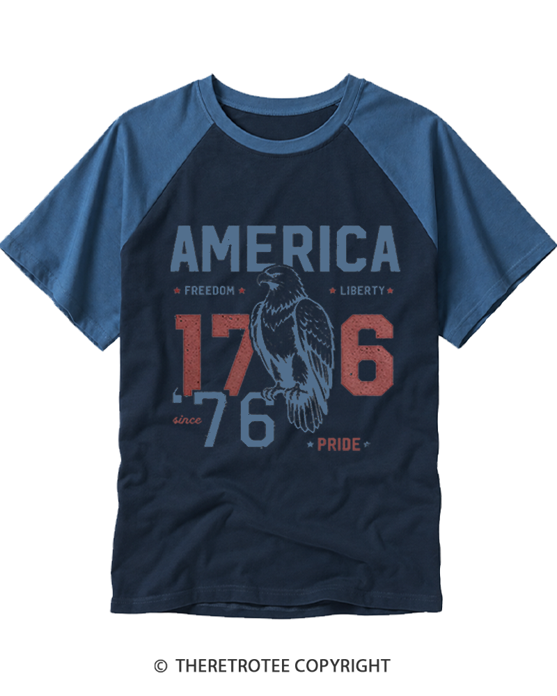TheRetroTee Vintage America 1776 Eagle Raglan Baseball T-Shirt