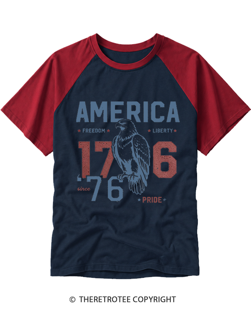 TheRetroTee Vintage America 1776 Eagle Raglan Baseball T-Shirt