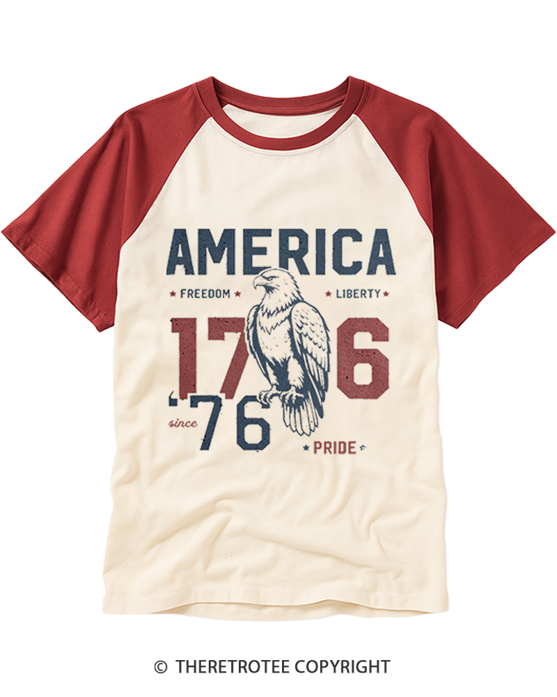 TheRetroTee Vintage America 1776 Eagle Raglan Baseball T-Shirt
