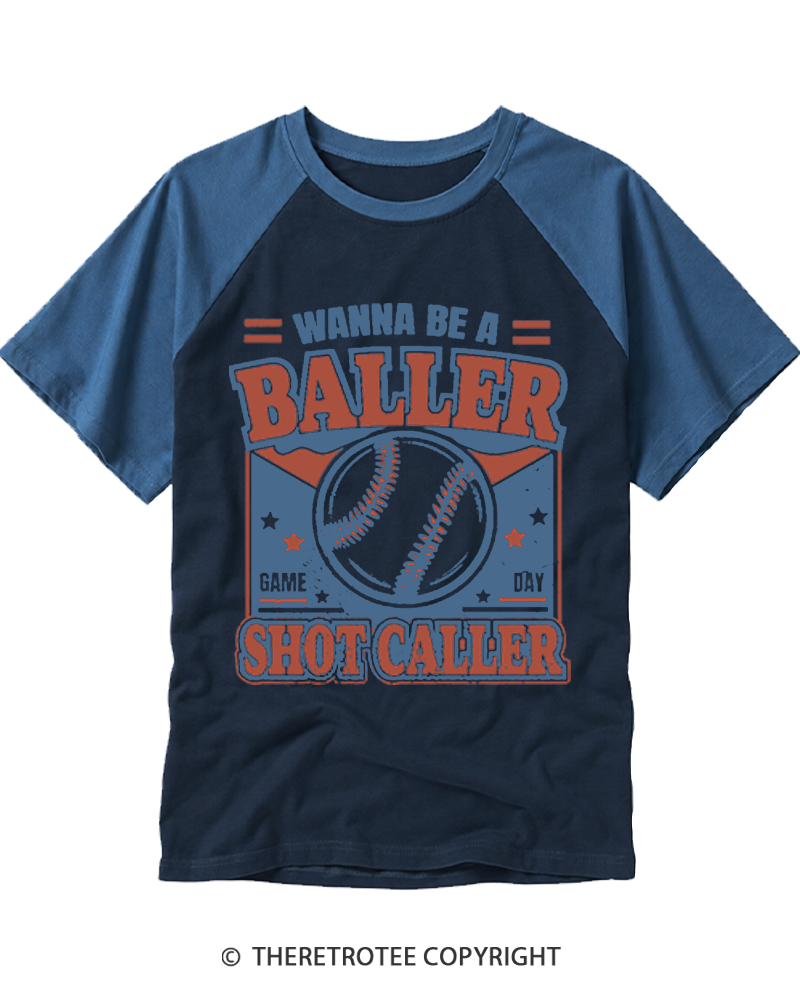 TheRetroTee Wanna Be A Baller Shot Caller 1990s Raglan Baseball T-Shirt