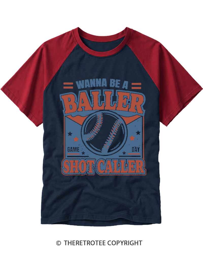 TheRetroTee Wanna Be A Baller Shot Caller 1990s Raglan Baseball T-Shirt