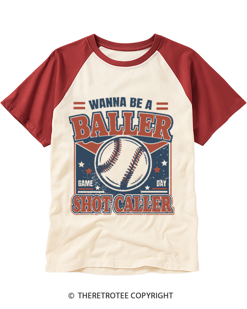TheRetroTee Wanna Be A Baller Shot Caller 1990s Raglan Baseball T-Shirt