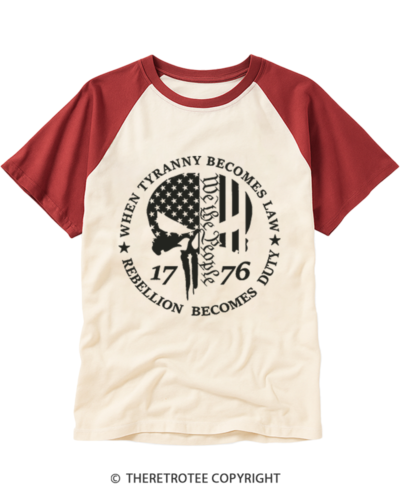 TheRetroTee When Tyranny Becomes Law 1776 Raglan Baseball T-Shirt