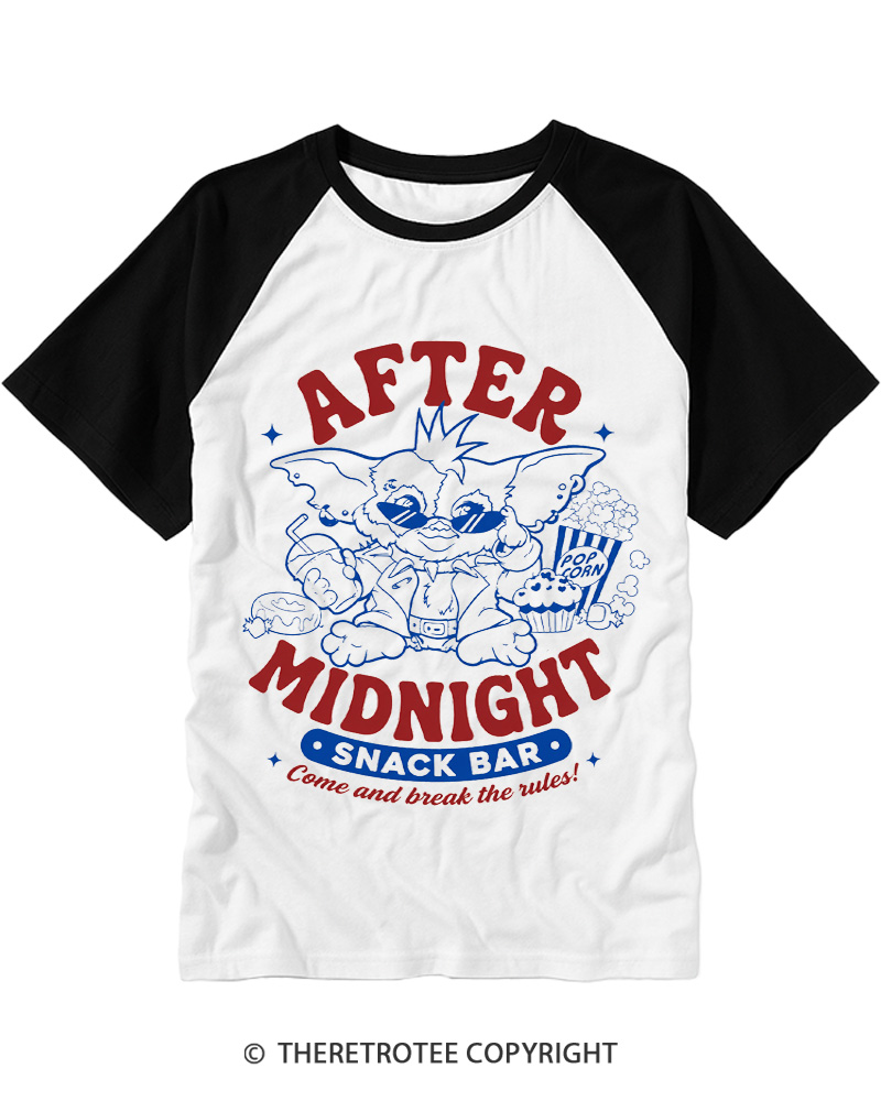 TheRetroTee After Midnight 1980s Raglan Baseball T-Shirt