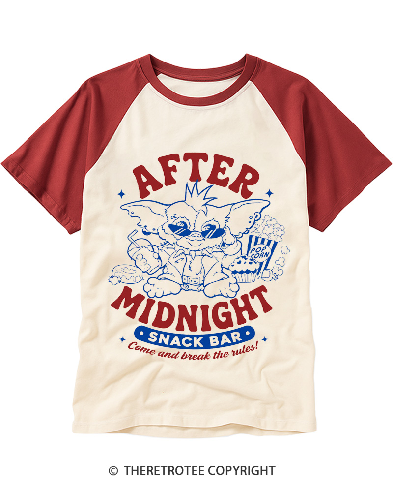 TheRetroTee After Midnight 1980s Raglan Baseball T-Shirt