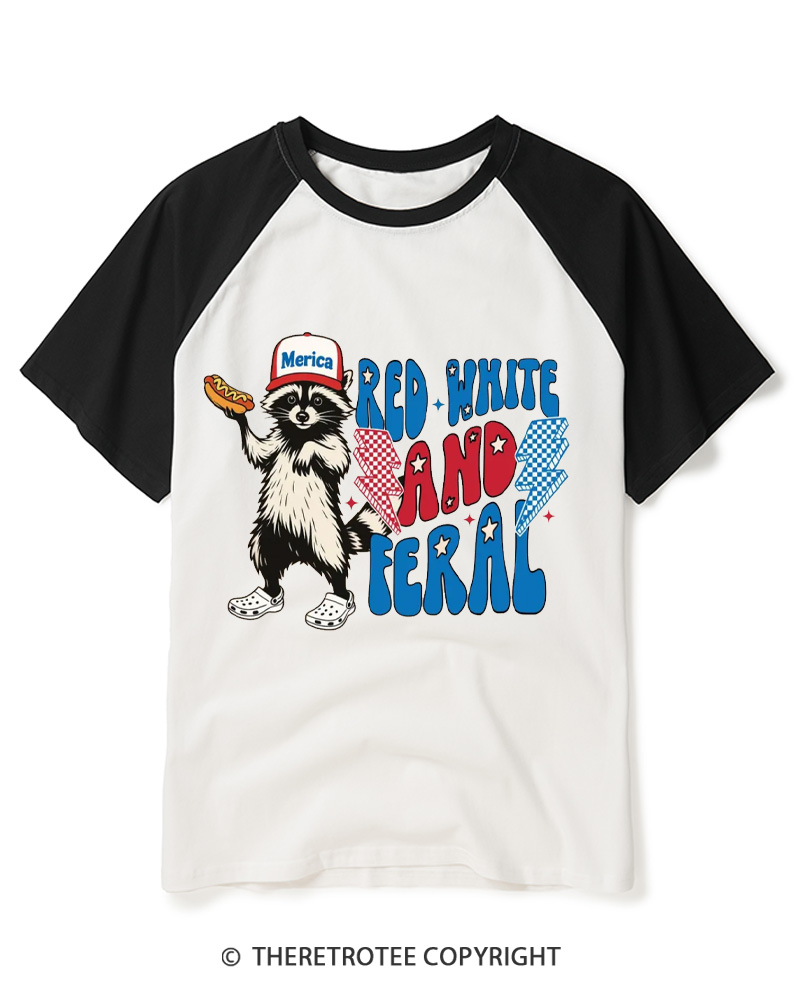 TheRetroTee Feral Raccoon 1970s Raglan Baseball T-Shirt