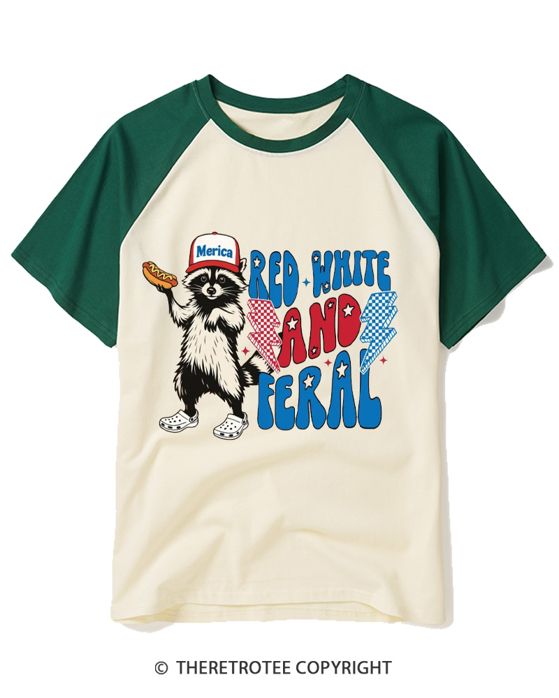 TheRetroTee Feral Raccoon 1970s Raglan Baseball T-Shirt