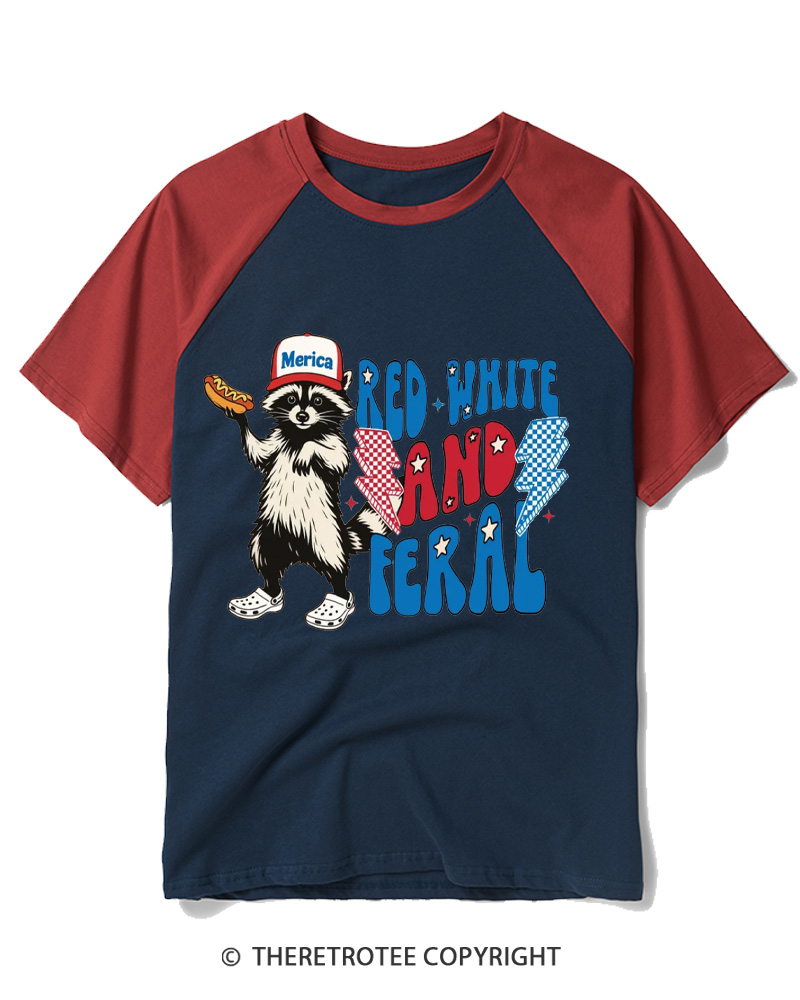 TheRetroTee Feral Raccoon 1970s Raglan Baseball T-Shirt