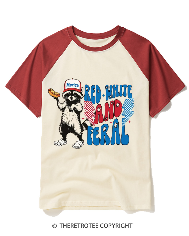 TheRetroTee Feral Raccoon 1970s Raglan Baseball T-Shirt