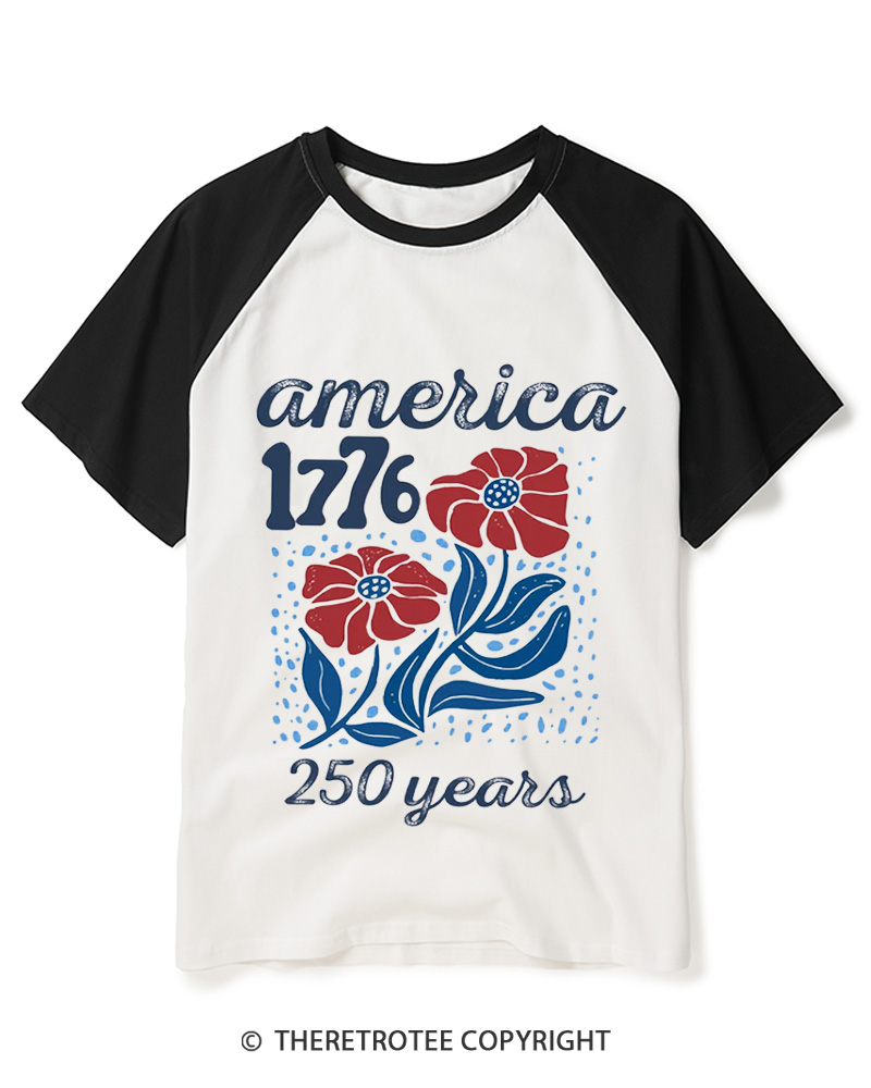 TheRetroTee USA 250th America Anniversary 1970s Raglan Baseball T-Shirt