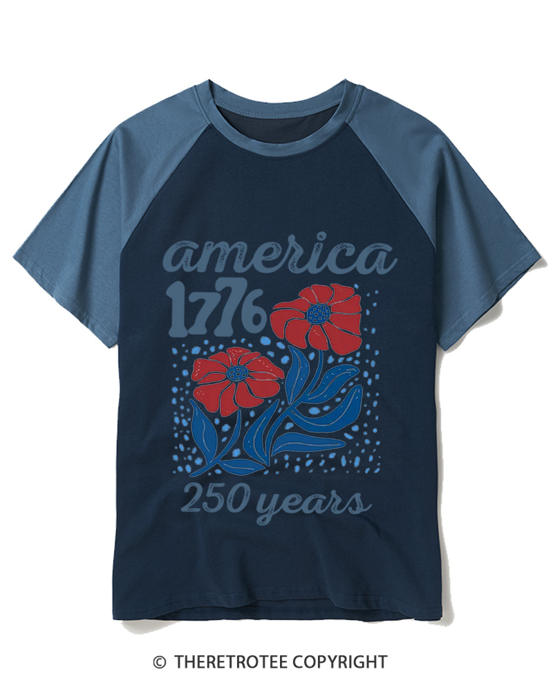 TheRetroTee USA 250th America Anniversary 1970s Raglan Baseball T-Shirt