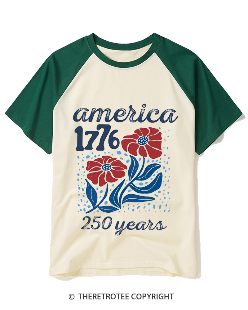 TheRetroTee USA 250th America Anniversary 1970s Raglan Baseball T-Shirt