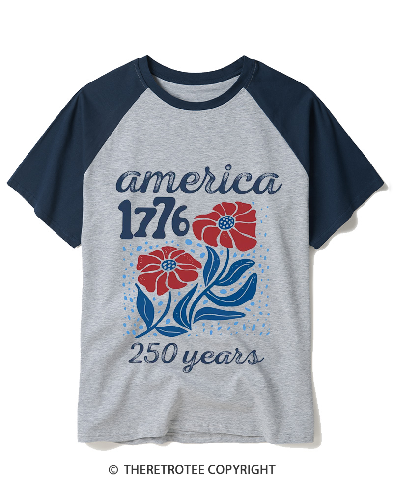 TheRetroTee USA 250th America Anniversary 1970s Raglan Baseball T-Shirt