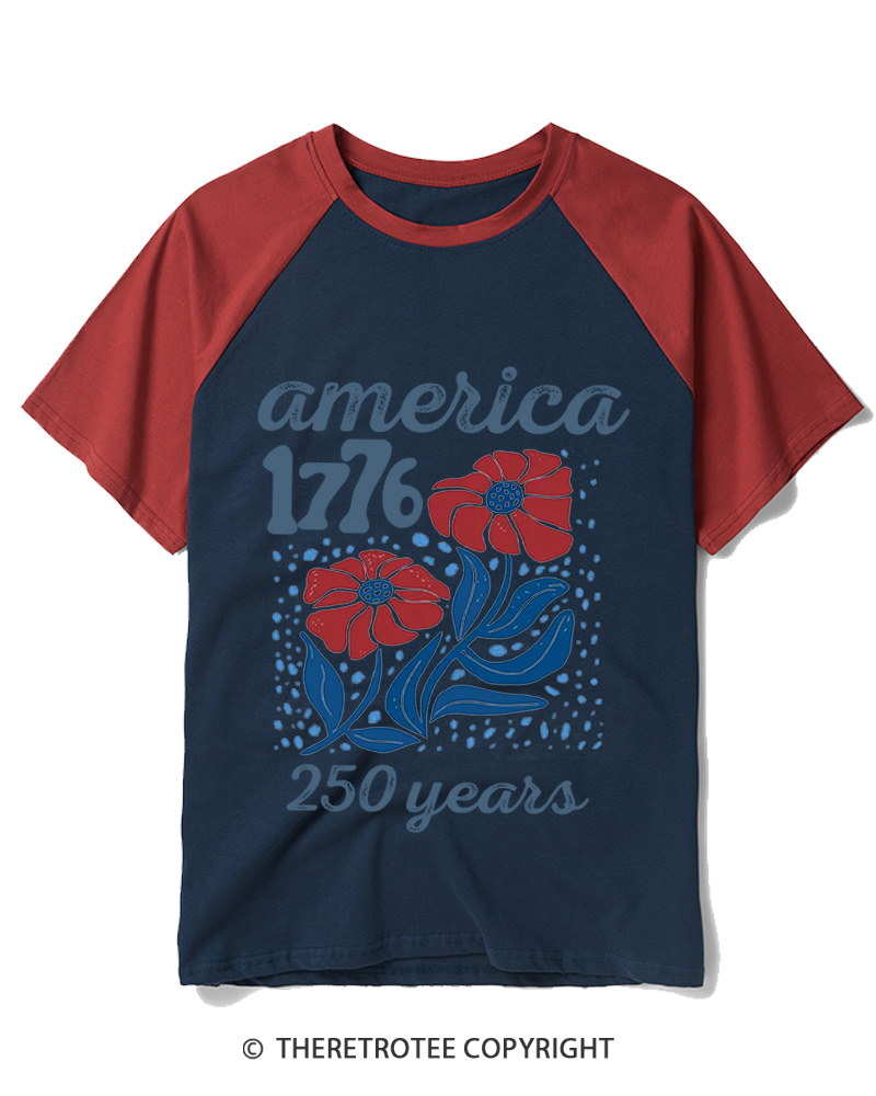 TheRetroTee USA 250th America Anniversary 1970s Raglan Baseball T-Shirt