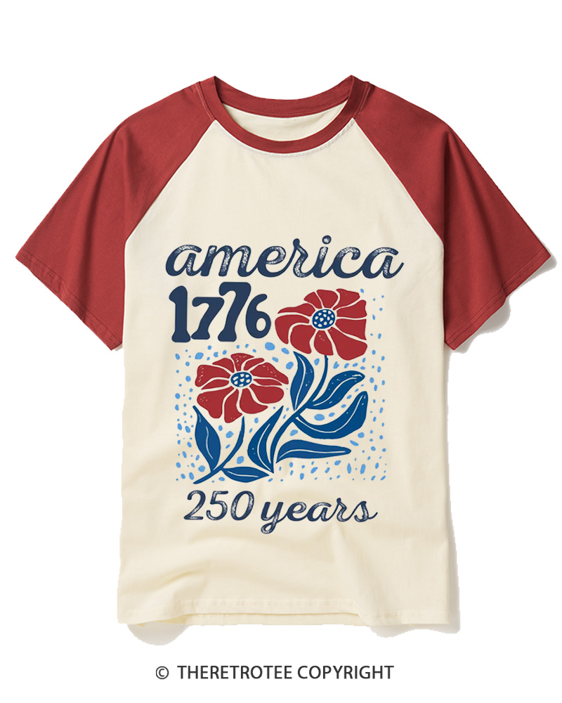 TheRetroTee USA 250th America Anniversary 1970s Raglan Baseball T-Shirt