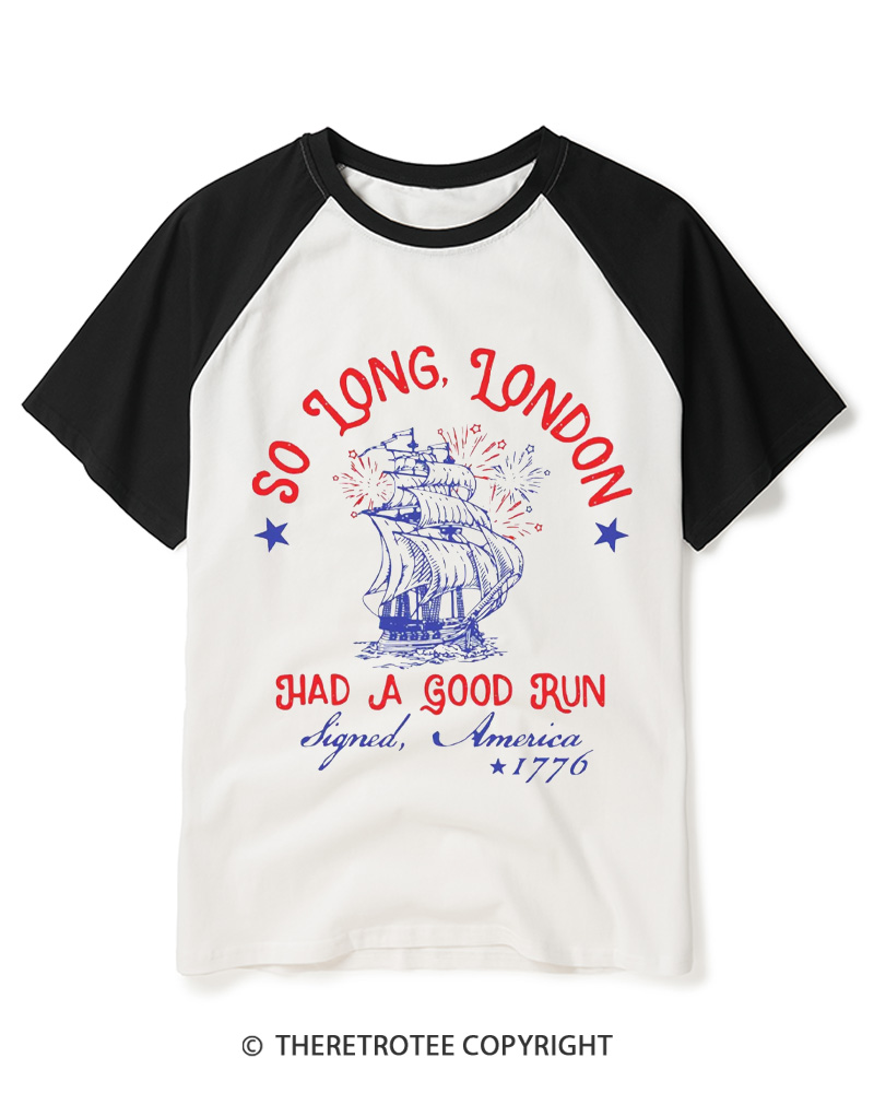 TheRetroTee So Long, London 1776 Raglan Baseball T-Shirt
