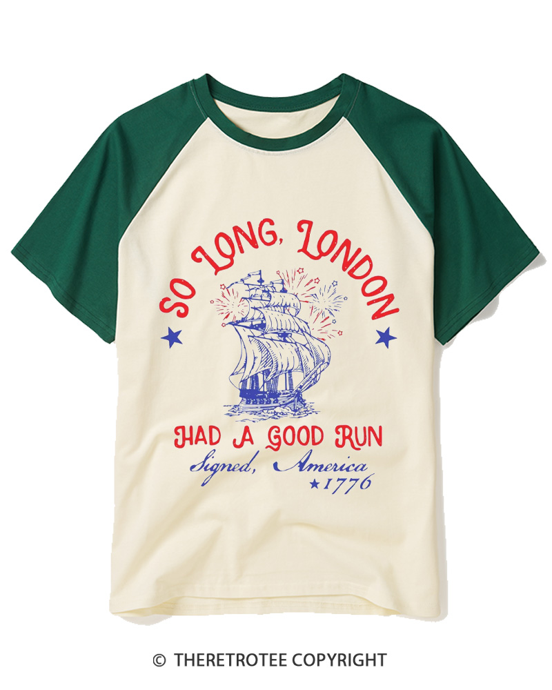 TheRetroTee So Long, London 1776 Raglan Baseball T-Shirt