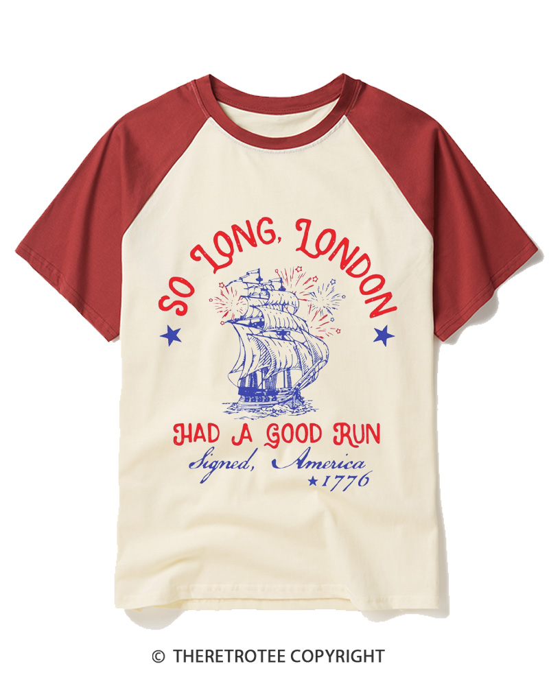 TheRetroTee So Long, London 1776 Raglan Baseball T-Shirt