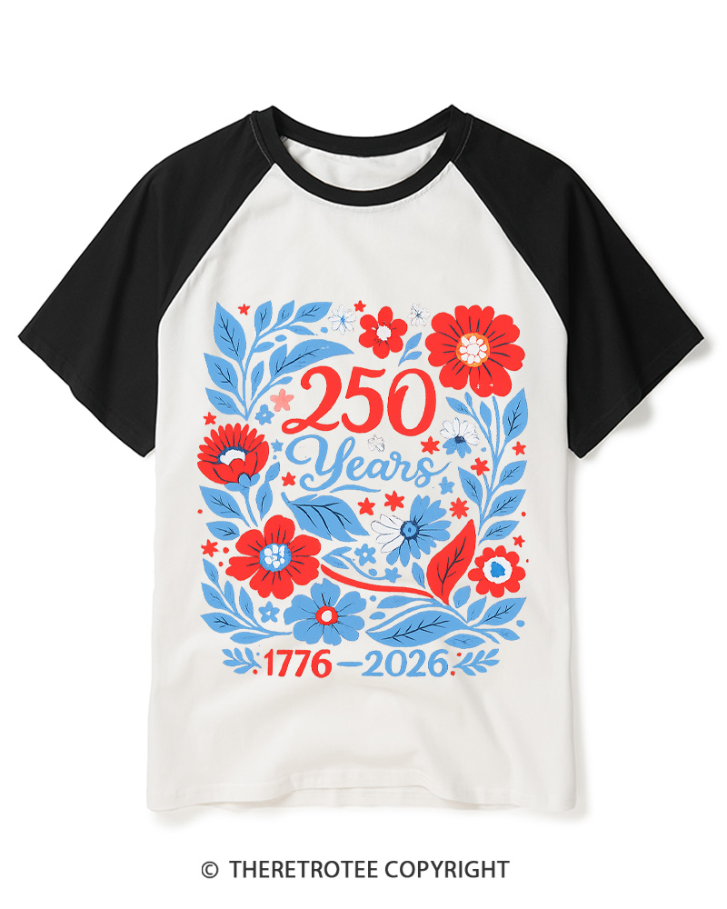 TheRetroTee USA 250 Years Shirt 1776 Raglan Baseball T-Shirt