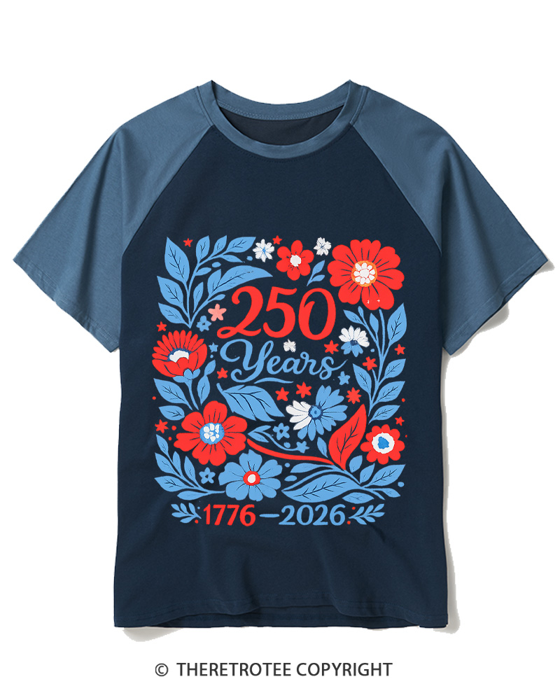 TheRetroTee USA 250 Years Shirt 1776 Raglan Baseball T-Shirt