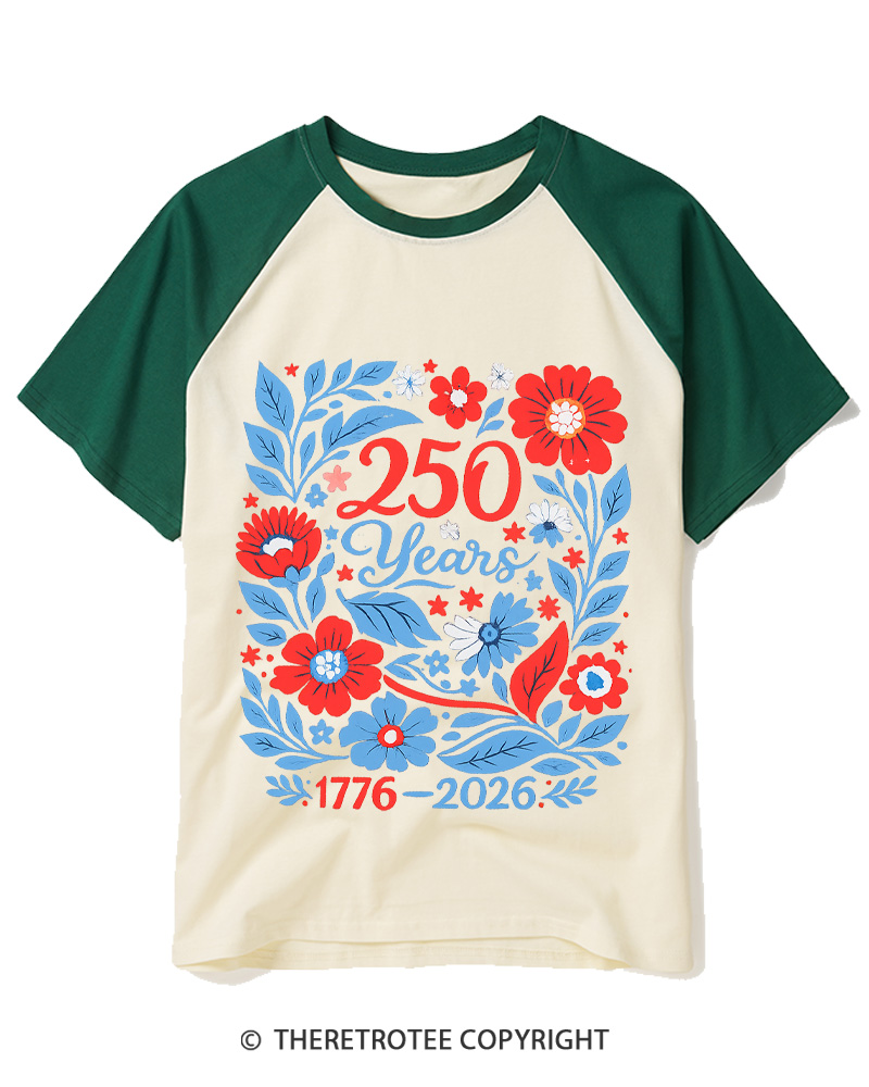 TheRetroTee USA 250 Years Shirt 1776 Raglan Baseball T-Shirt