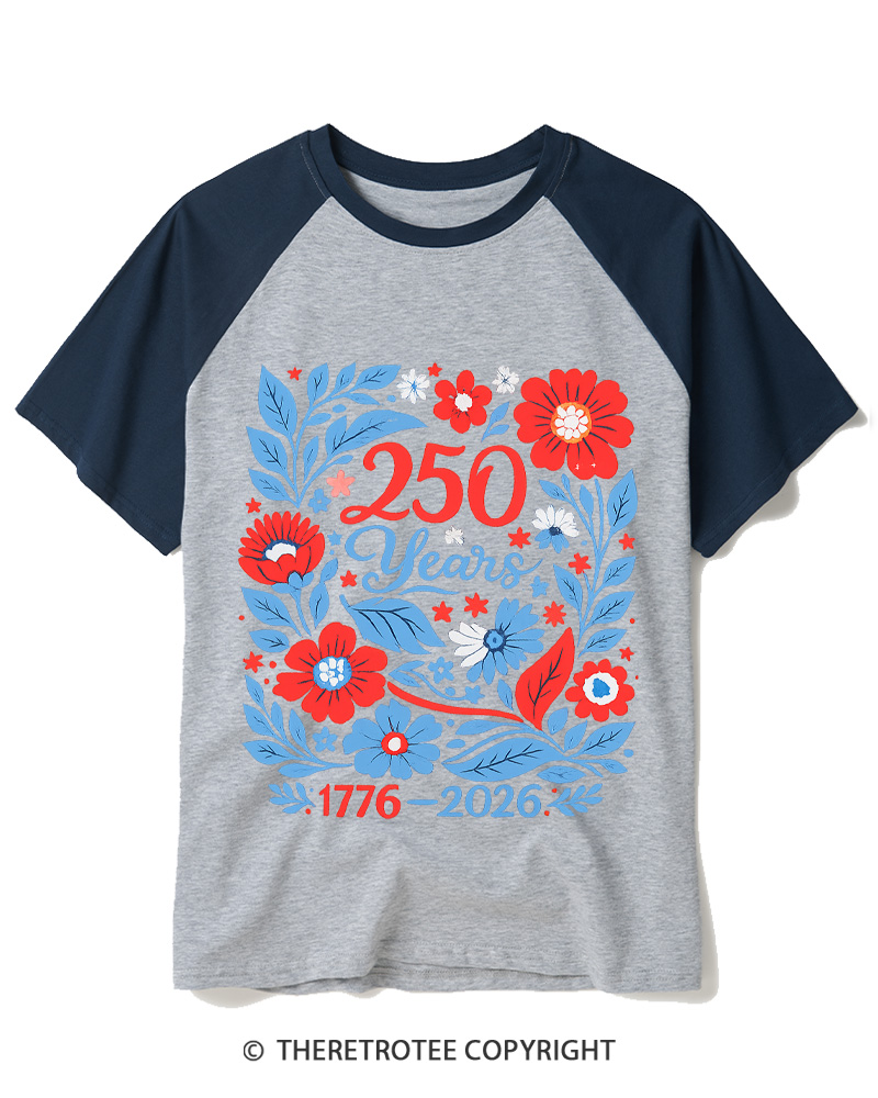 TheRetroTee USA 250 Years Shirt 1776 Raglan Baseball T-Shirt
