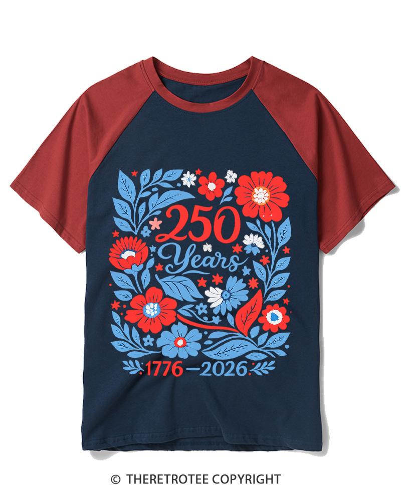 TheRetroTee USA 250 Years Shirt 1776 Raglan Baseball T-Shirt