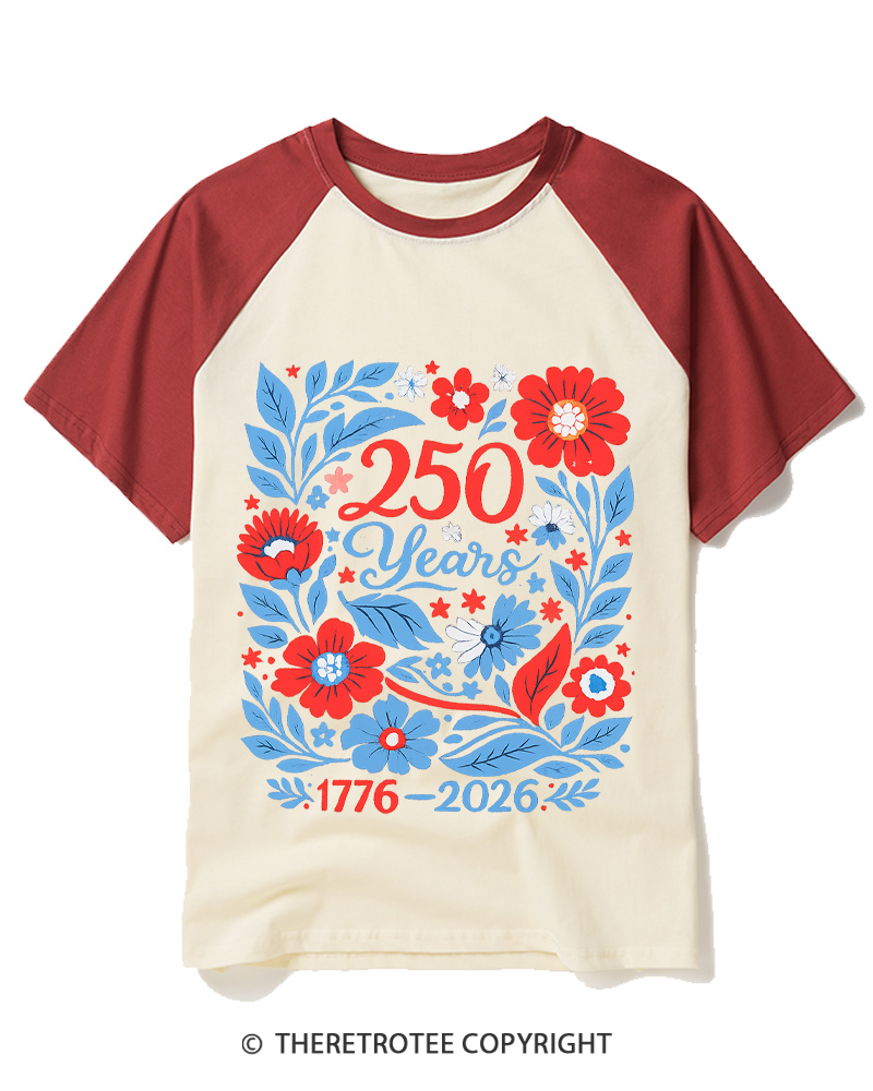 TheRetroTee USA 250 Years Shirt 1776 Raglan Baseball T-Shirt