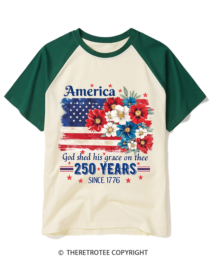 TheRetroTee God Shed His Grace On Thee 1776 Raglan Baseball T-Shirt