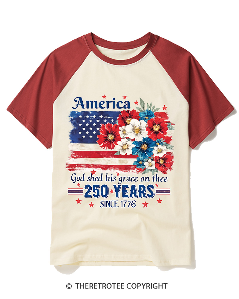 TheRetroTee God Shed His Grace On Thee 1776 Raglan Baseball T-Shirt