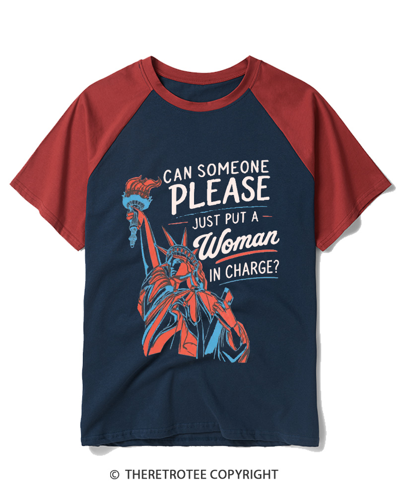 TheRetroTee Feminist 4th of July Raglan Baseball T-Shirt