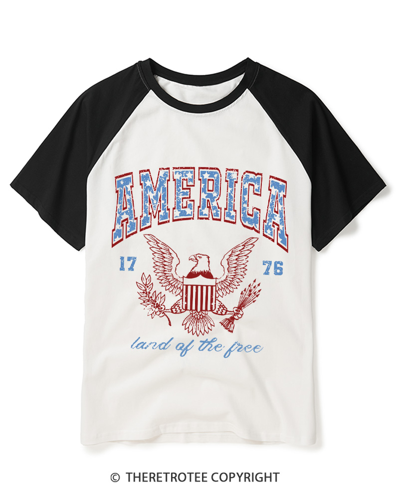 TheRetroTee Red White and Blue 1776 Raglan Baseball T-Shirt
