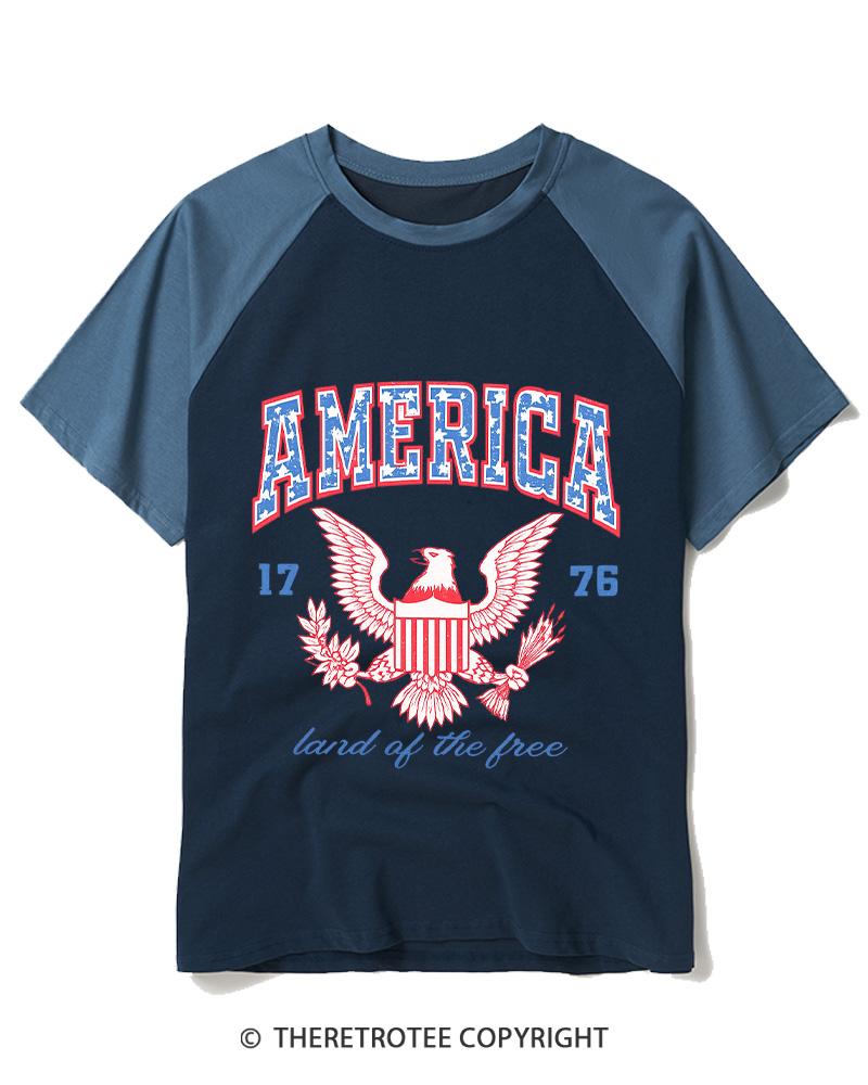 TheRetroTee Red White and Blue 1776 Raglan Baseball T-Shirt