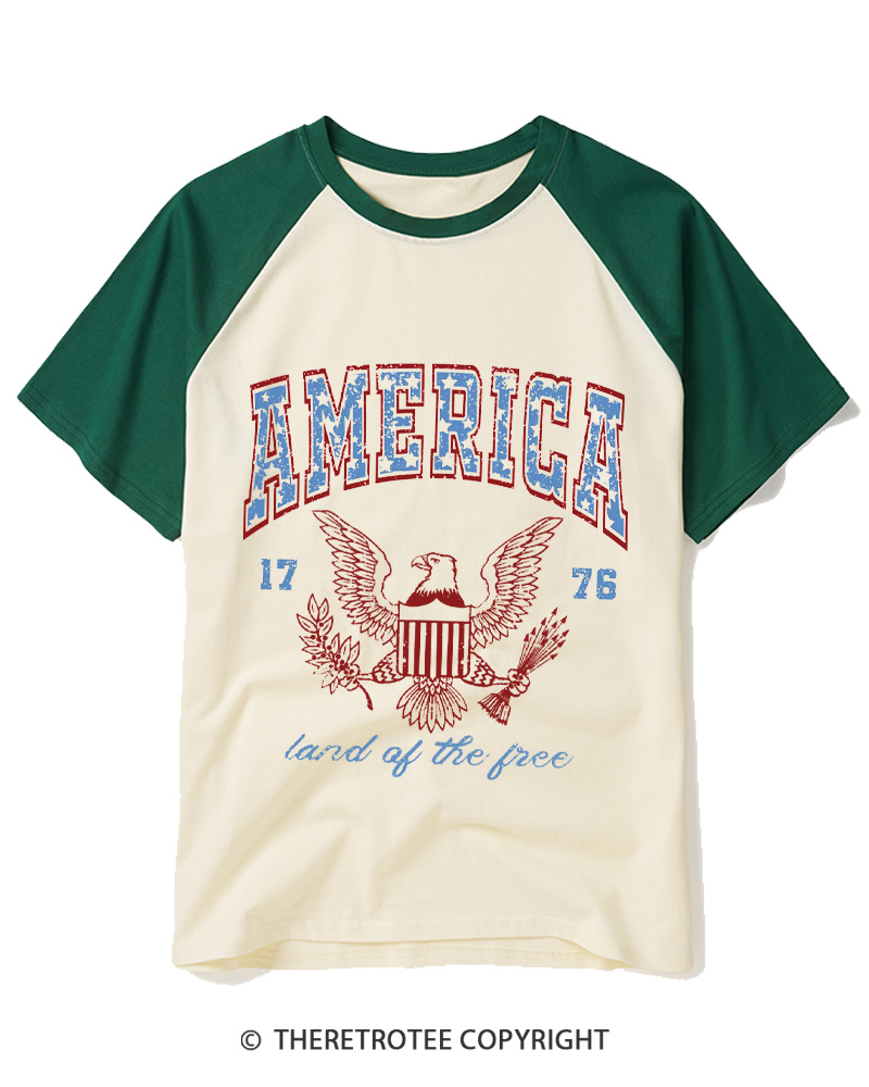 TheRetroTee Red White and Blue 1776 Raglan Baseball T-Shirt