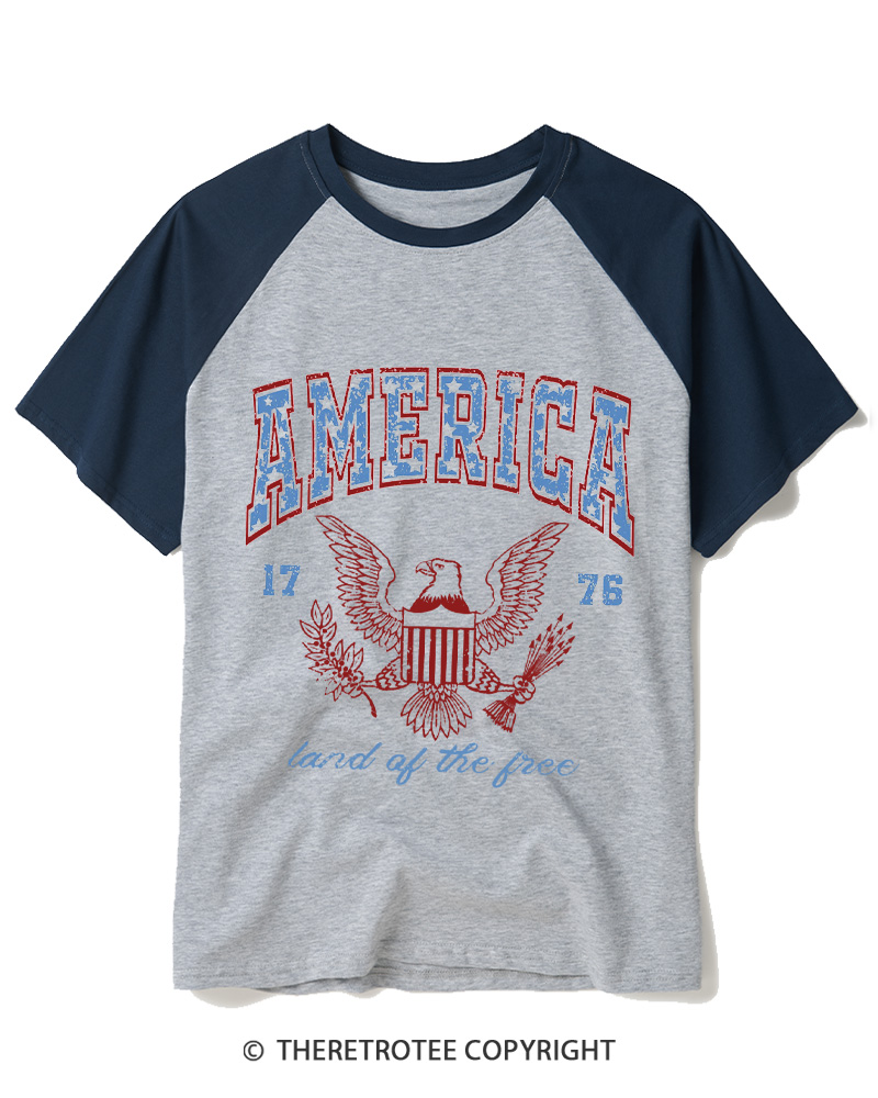 TheRetroTee Red White and Blue 1776 Raglan Baseball T-Shirt