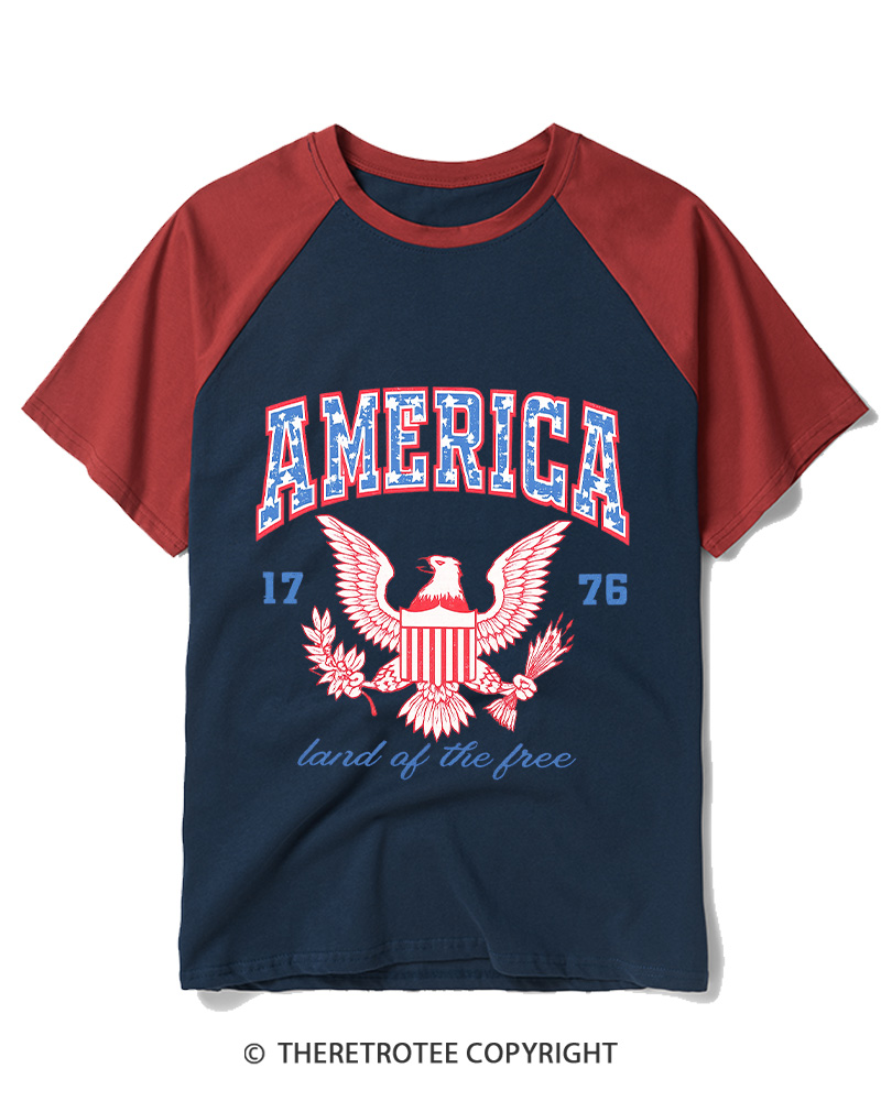 TheRetroTee Red White and Blue 1776 Raglan Baseball T-Shirt