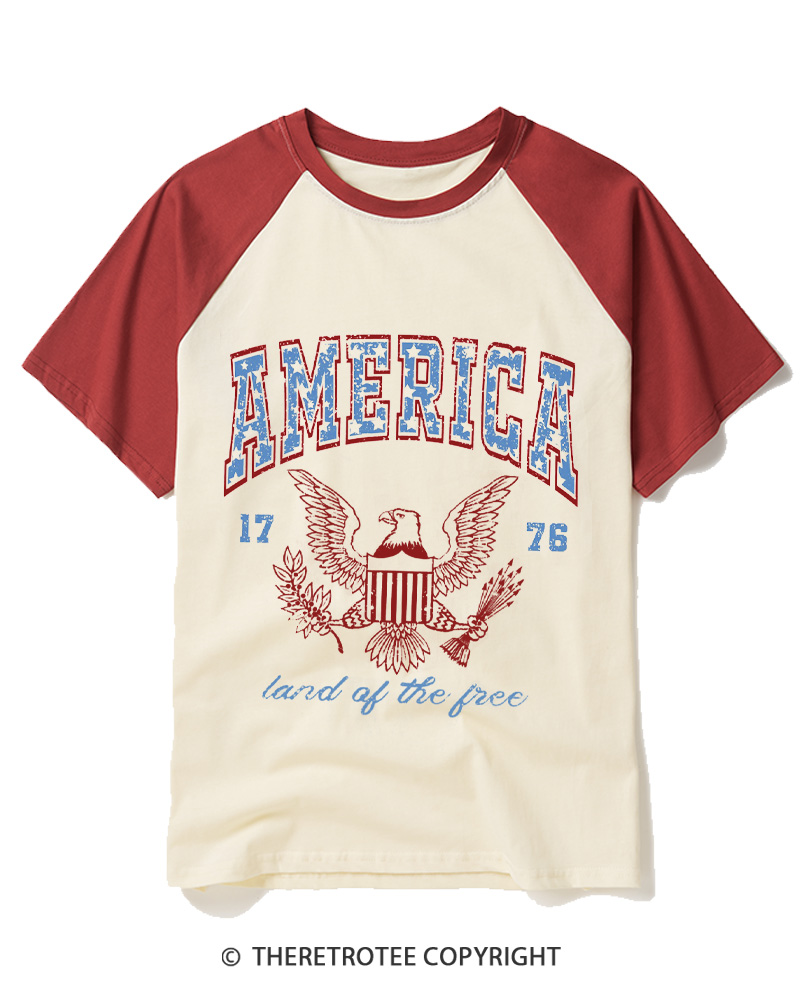 TheRetroTee Red White and Blue 1776 Raglan Baseball T-Shirt
