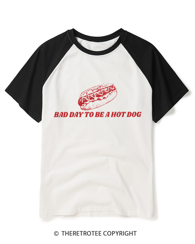 TheRetroTee Bad Day To Be A Hot Dog 1776 Raglan Baseball T-Shirt