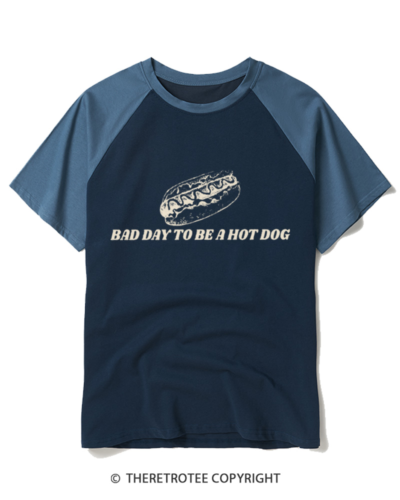 TheRetroTee Bad Day To Be A Hot Dog 1776 Raglan Baseball T-Shirt