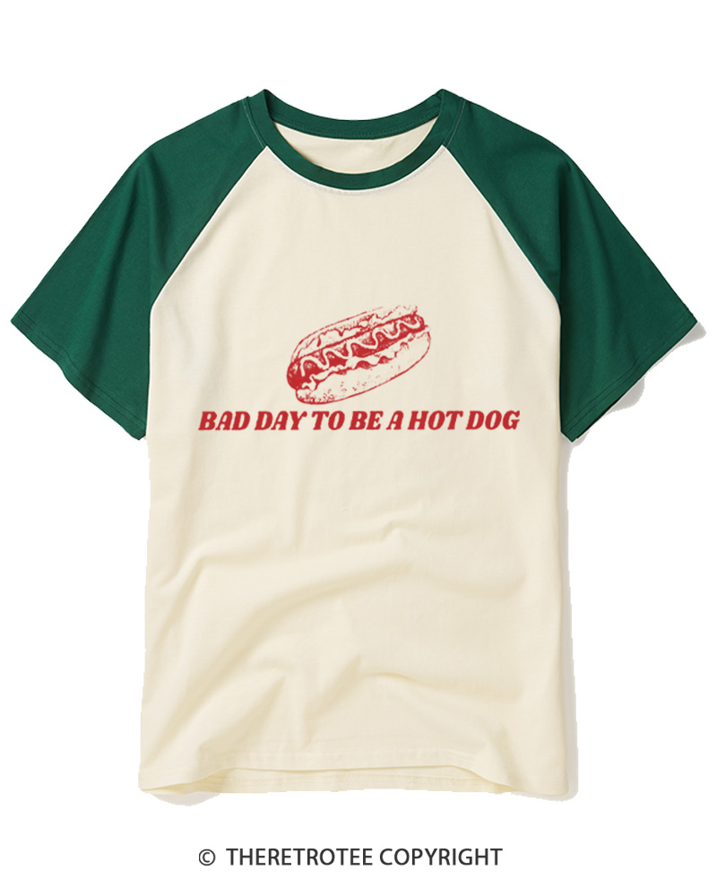 TheRetroTee Bad Day To Be A Hot Dog 1776 Raglan Baseball T-Shirt